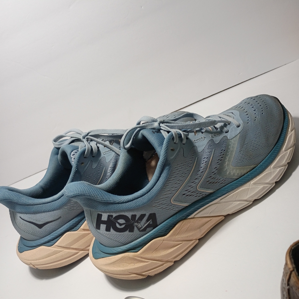 Hoka One One Arahi 5 Lt Blue w/Navy Logo Beige Heel Sole Women's US 9.5B